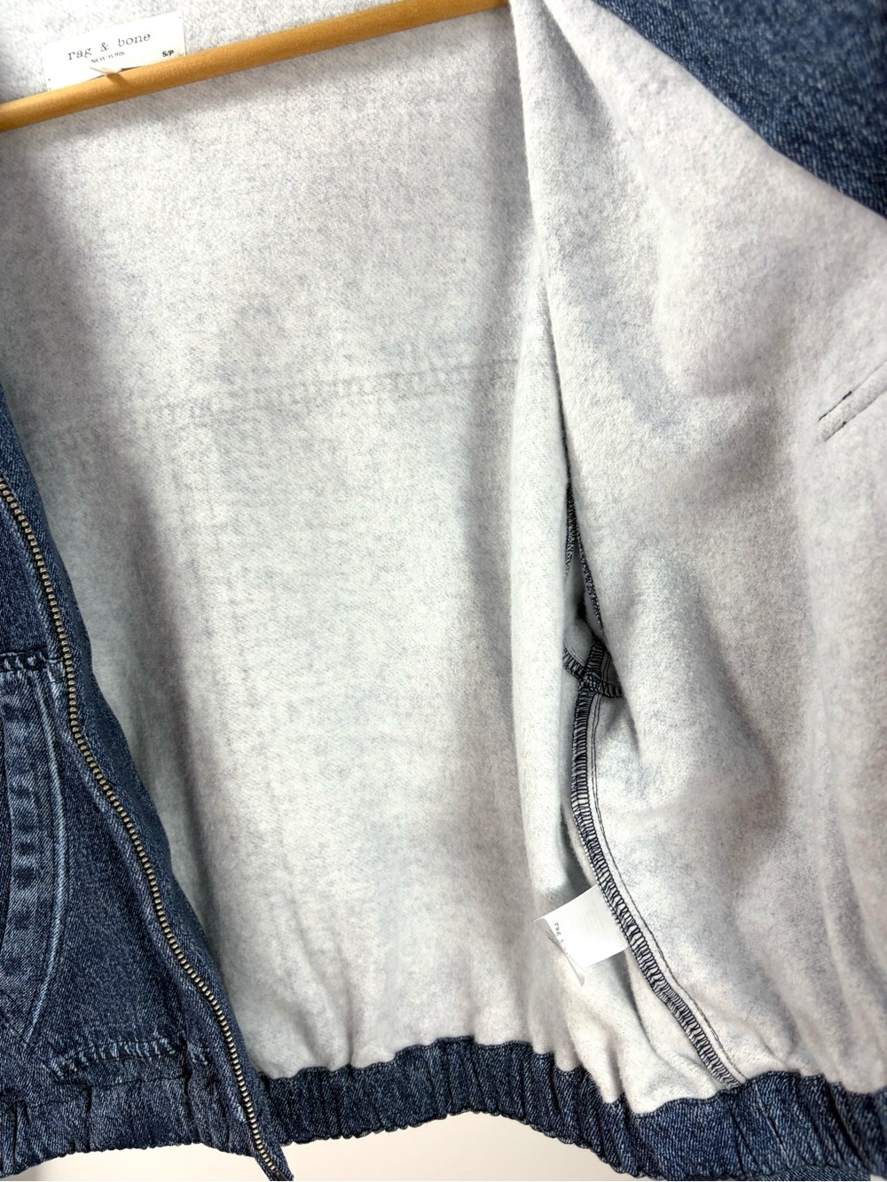 Rag & Bone Miramar Denim Print Terry Zip Hoodie Blue Size Small Trompe L’Oeil - Picture 8 of 11